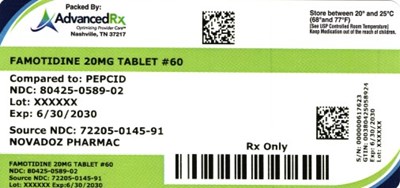 Famotidine 20mg #60 (Famotidine 20mg Tablet 80425 0589 02)